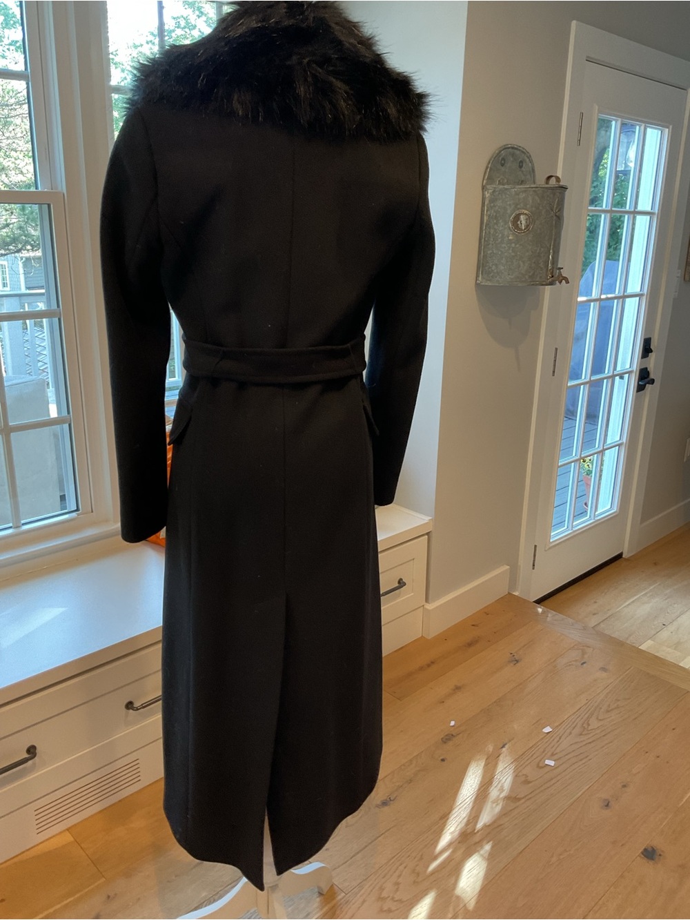 Calvin Klein Black Wool Coat with removable Faux Fur Collar - Picture 2 of 4